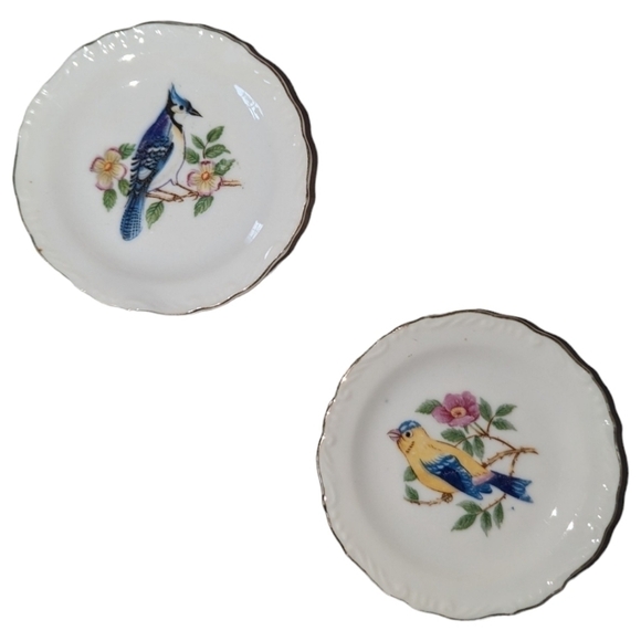Vintage Blue Jay & Goldfinch Bird Decorative Plate Set - 3.75" - Picture 3 of 3